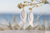 white n silver triple leaf drop earrings